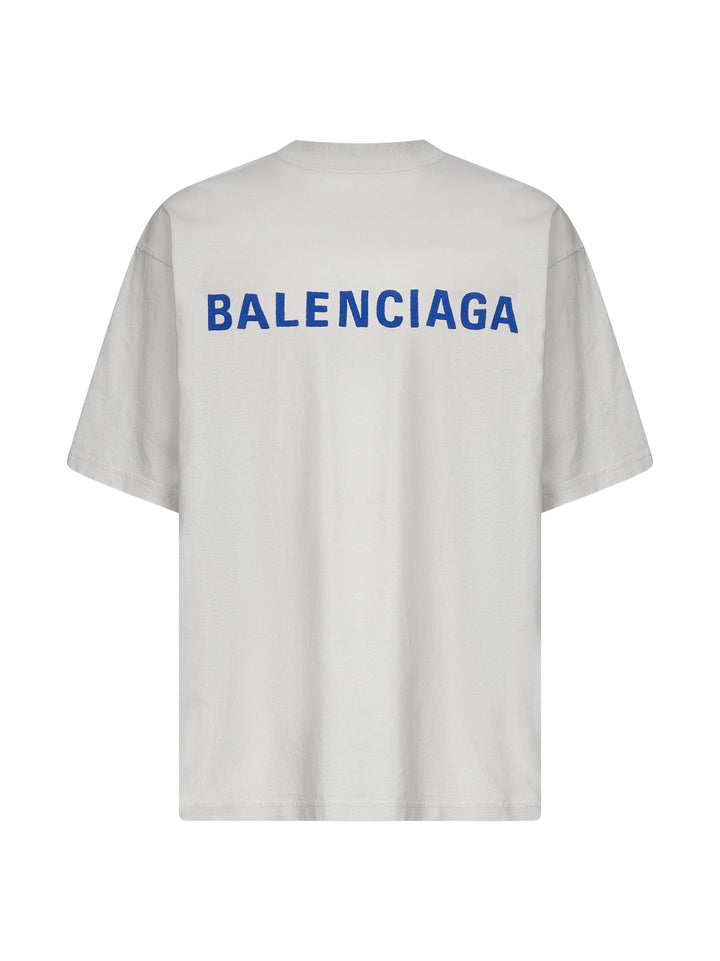 Balenciaga Men Ivory Balenciaga Back Medium Fit T-Shirt
