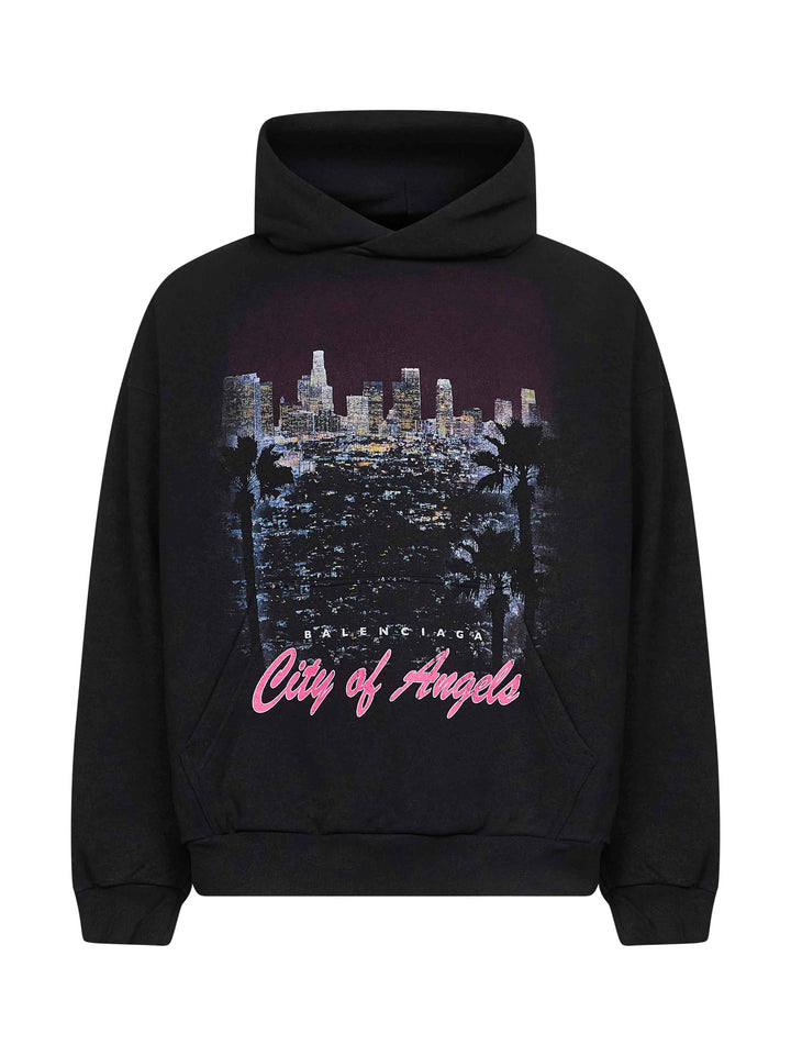 Balenciaga Men Black City Of Angels Medium Fit Hoodie