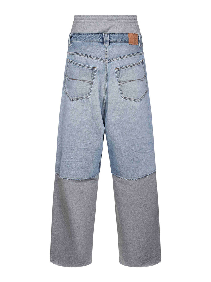 Balenciaga Men Light Blue Denim And Grey Fleece Trousers