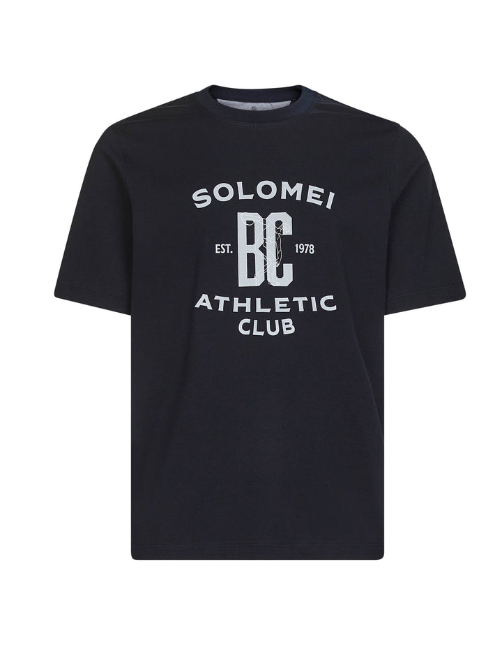 Brunello Cucinelli Men Blue Jersey Printed Crewneck T-Shirt