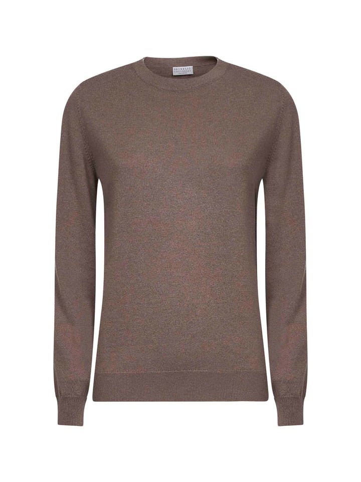 Brunello Cucinelli Women Dove Grey Cashmere Sweater With Monili