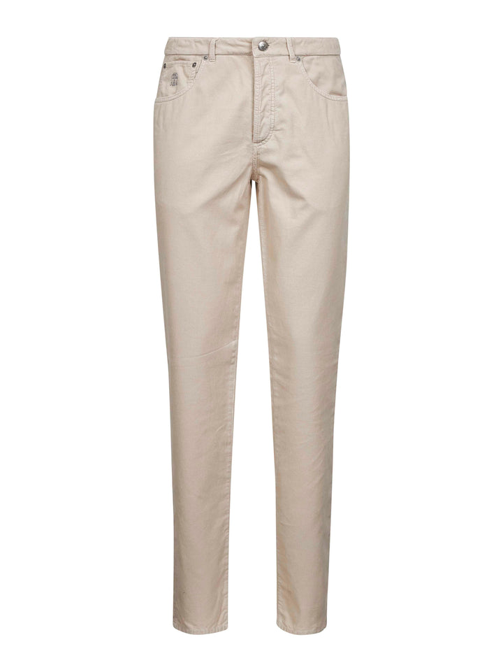 Brunello Cucinelli Men Beige Corduroy Italian Fit Trousers