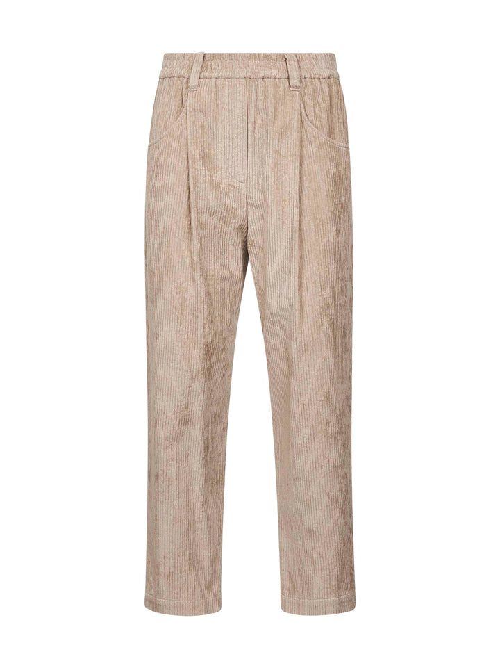 Brunello Cucinelli Women Beige Corduroy Baggy Trousers
