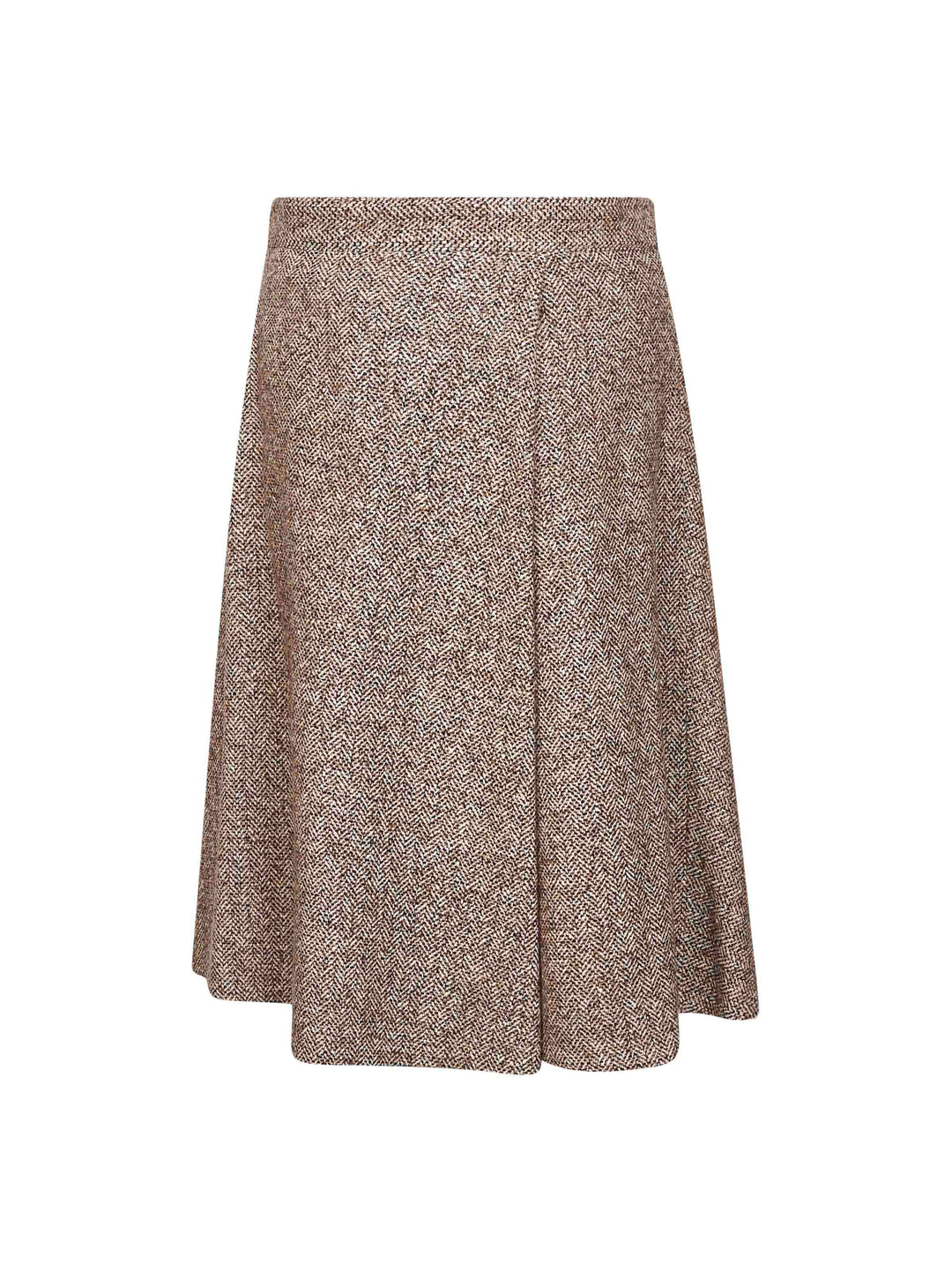 Brunello Cucinelli Women Brown Flecked Chevron Kilt Skirt With Monili