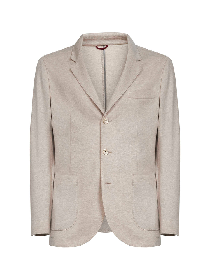 Brunello Cucinelli Men Beige Cashmere Jersey Blazer