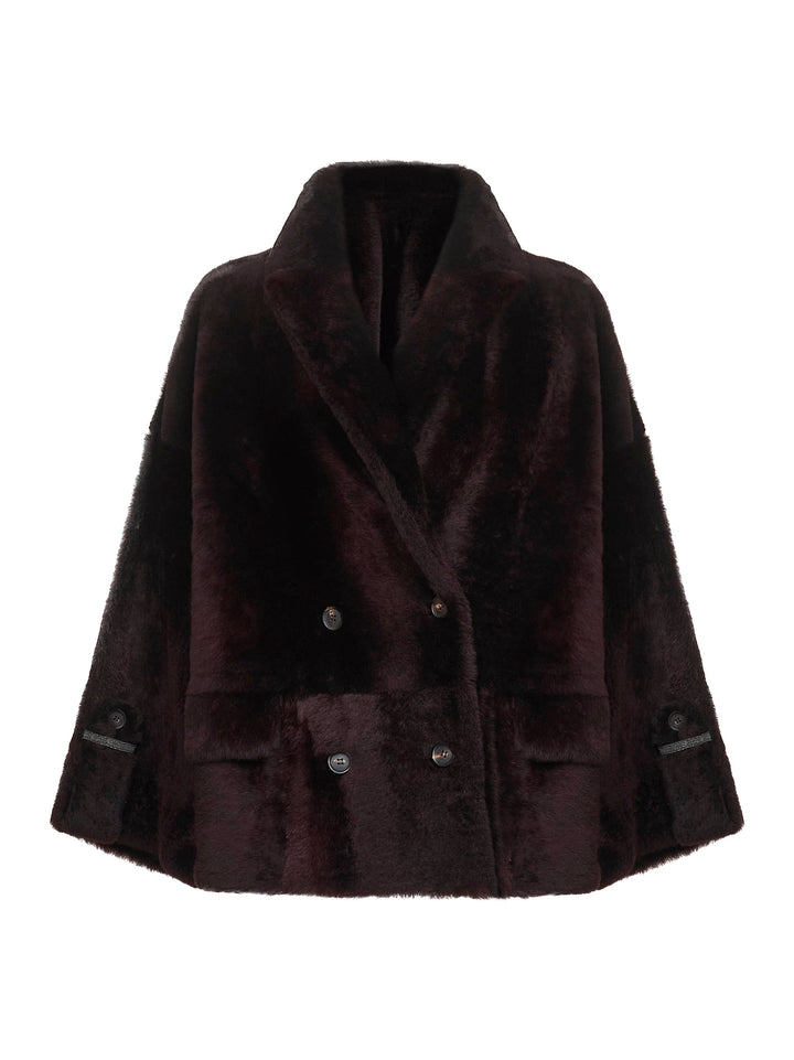 Brunello Cucinelli Women Burgundy Nappa Leather And Fur Reversible Caban