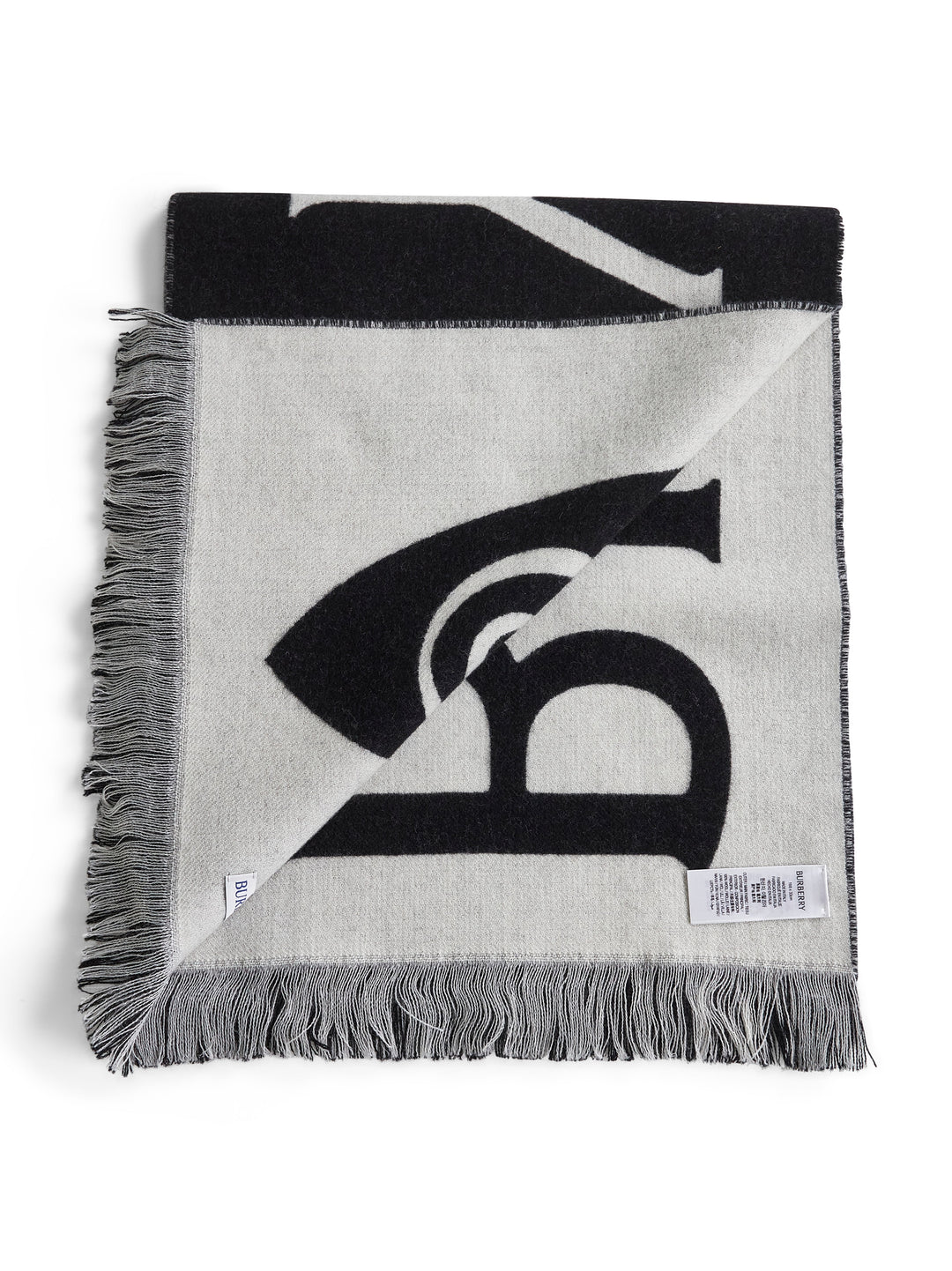 Burberry Women Black And White Wool Reversible Scarf