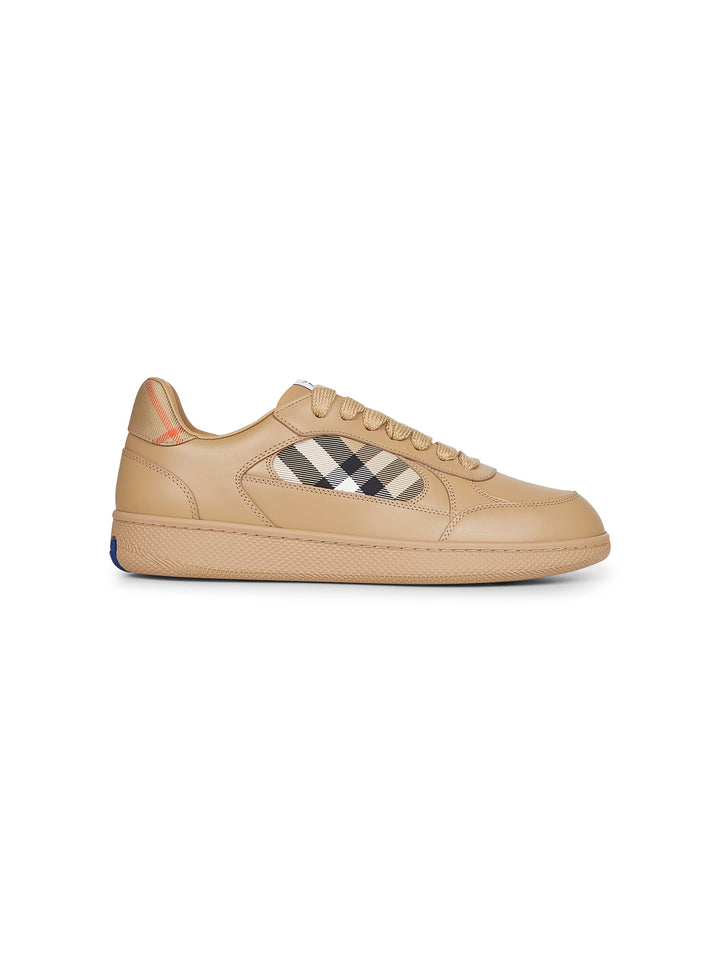 Burberry Men Beige Leather And Check Terrace Sneakers