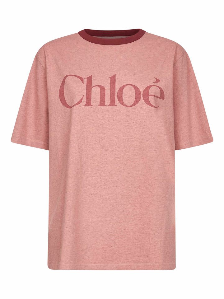 Chloé Women Pink Cotton Oversized Logo T-Shirt