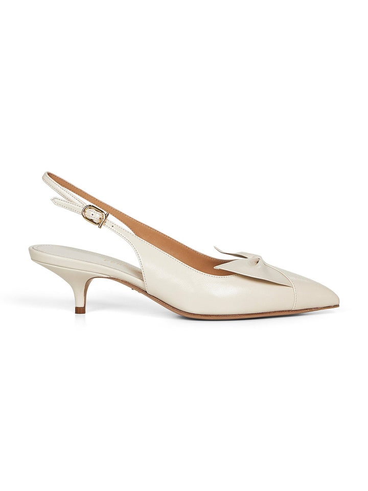 Ferragamo Women Ivory Nappa Leather Bow Slingback Pumps