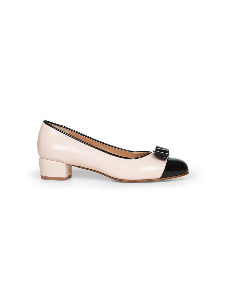Ferragamo Women White Nappa Leather And Patent Calfskin Vara Pumps