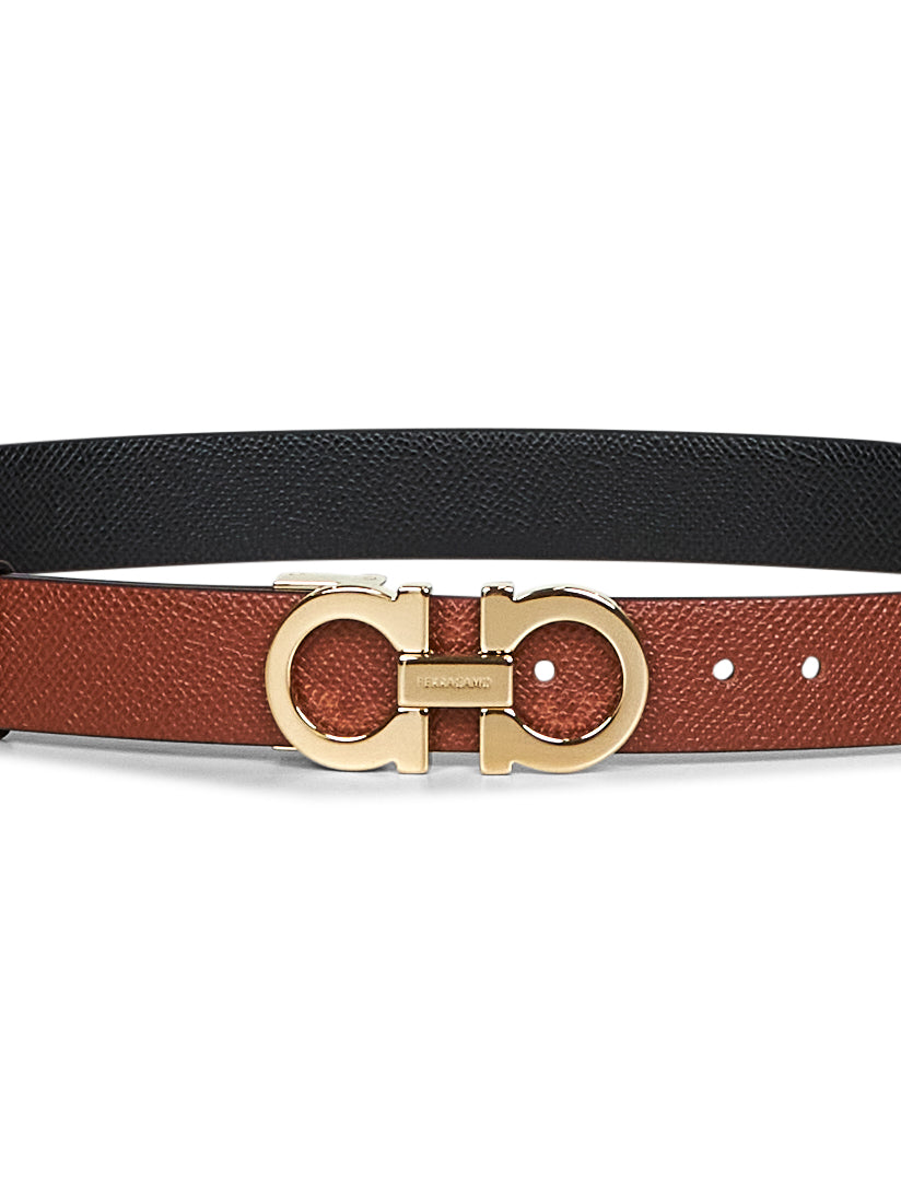 Ferragamo Women New Cognac Leather Gancini Reversible Belt