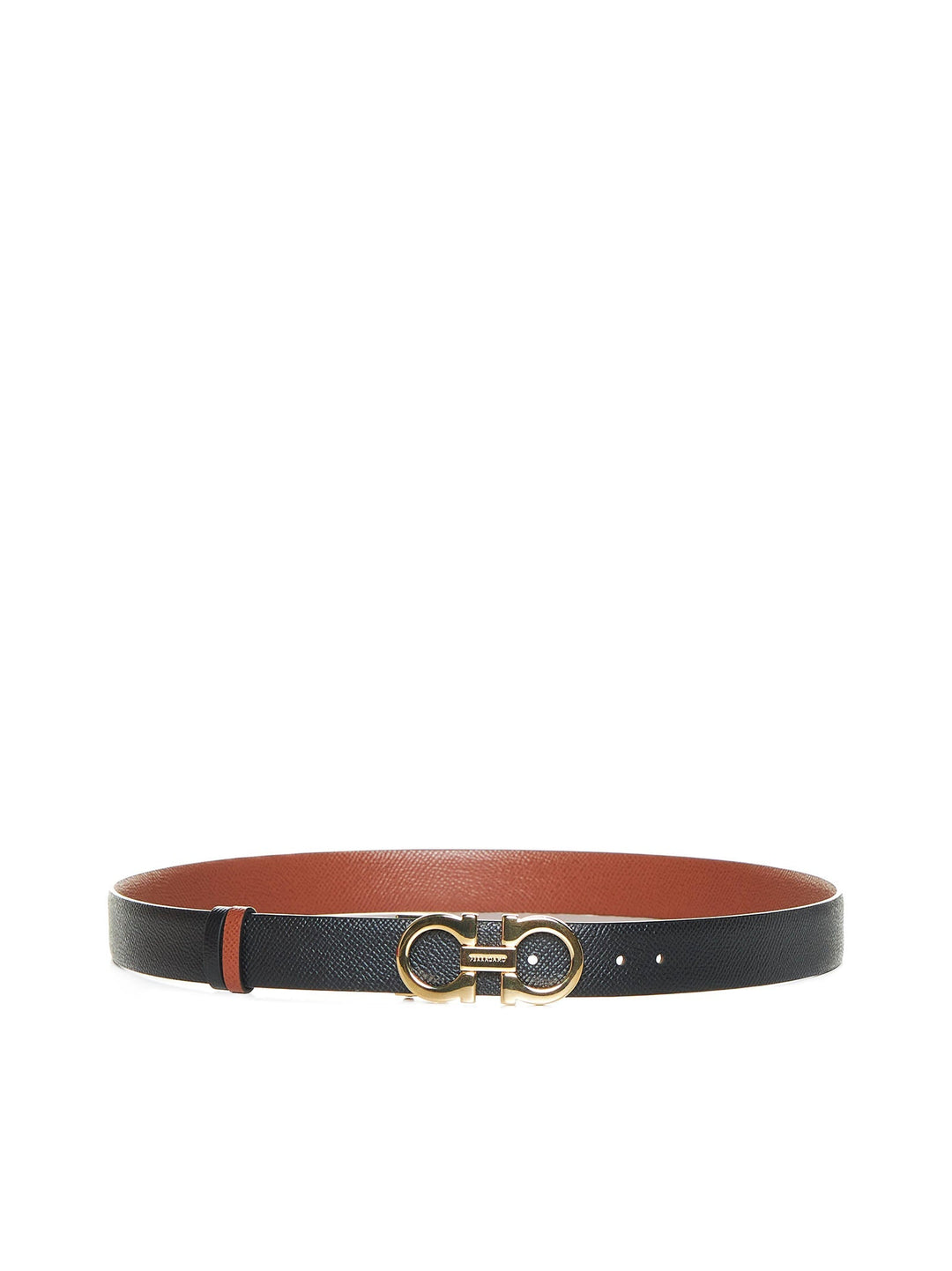Ferragamo Women New Cognac Leather Gancini Reversible Belt