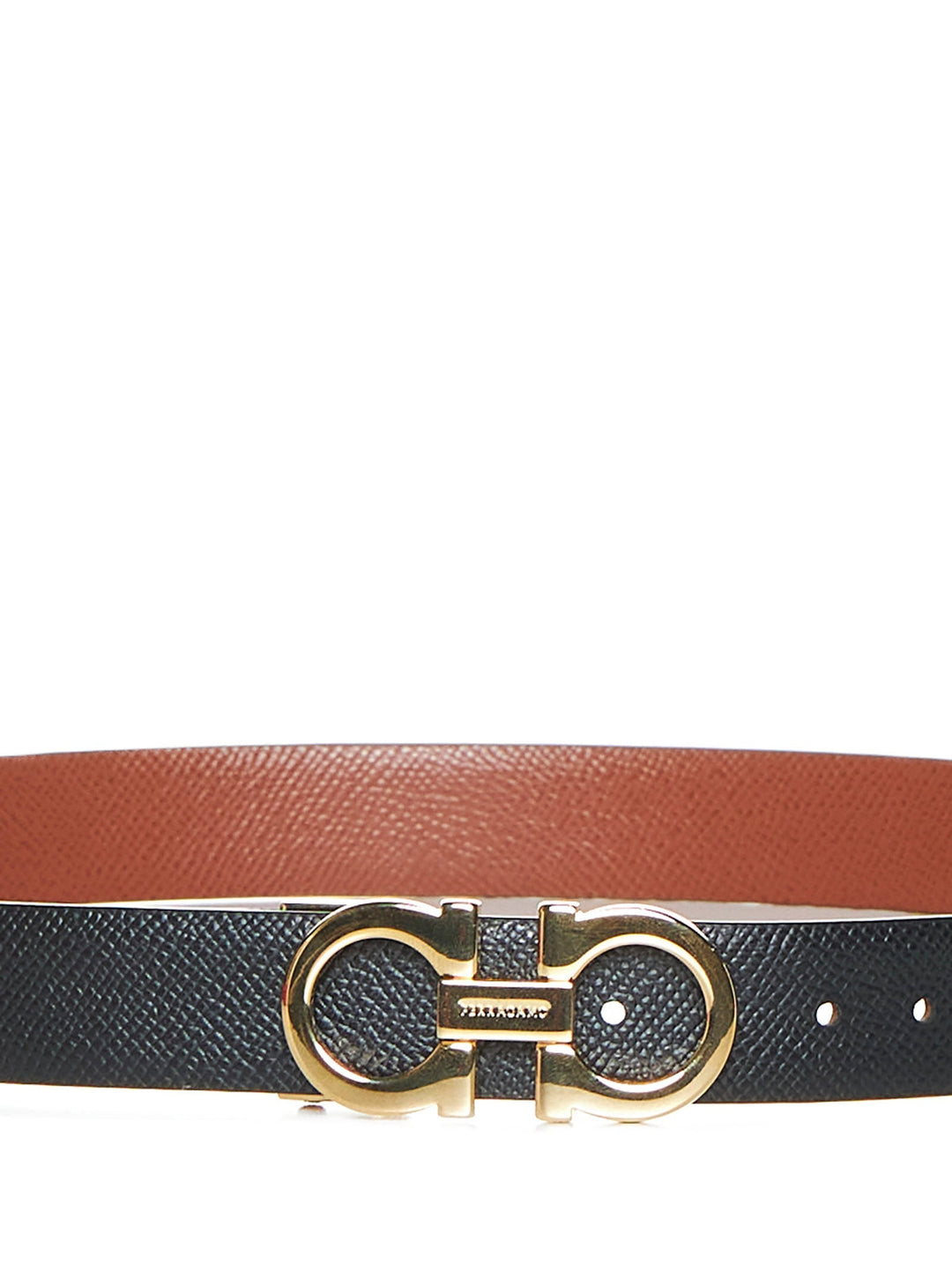 Ferragamo Women New Cognac Leather Gancini Reversible Belt