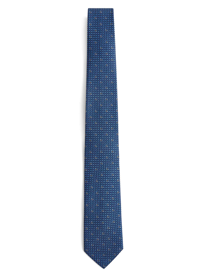 Ferragamo Men Blue Gancini Print Silk Tie