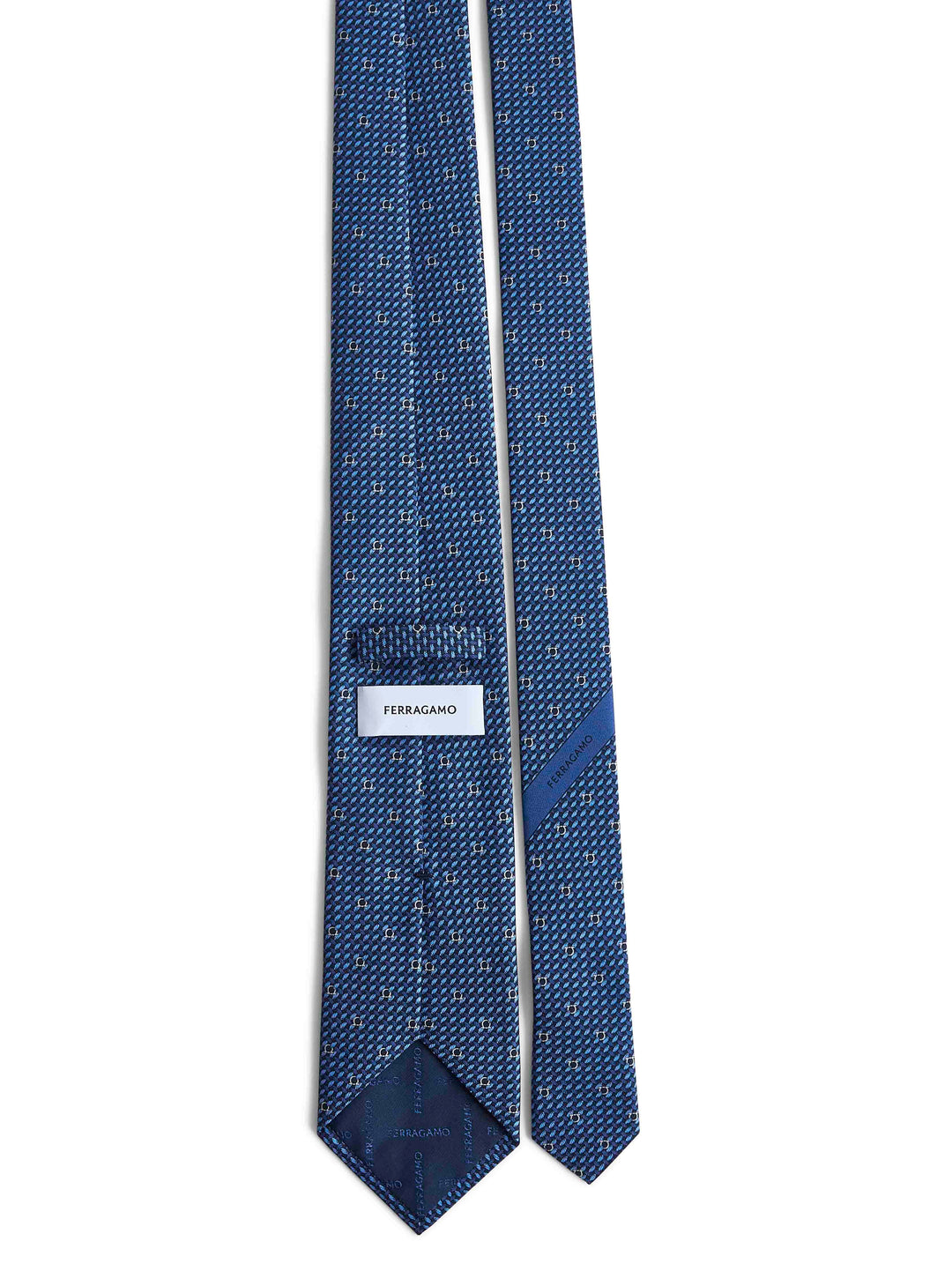 Ferragamo Men Blue Gancini Print Silk Tie