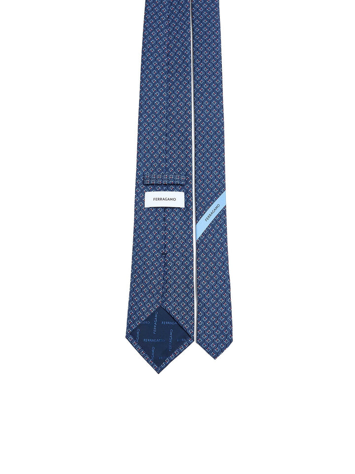Ferragamo Men Blue Silk Tetris Print Tie