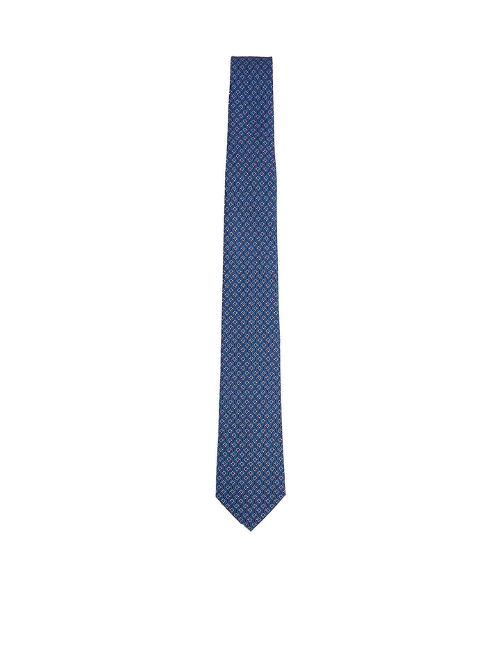 Ferragamo Men Blue Silk Tetris Print Tie
