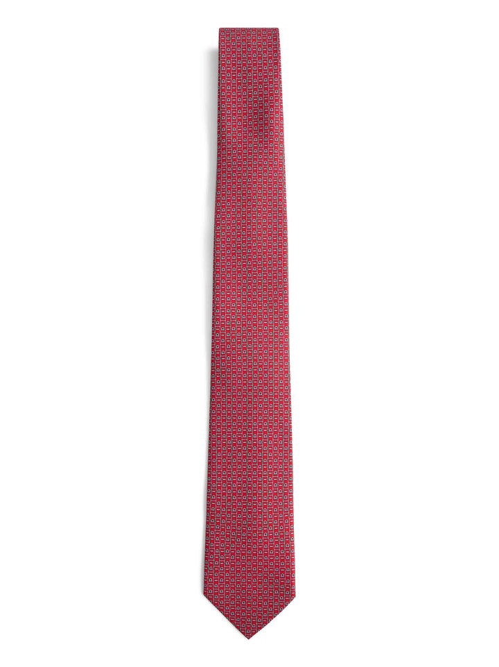 Ferragamo Men Red Ferragamo Monogram Print Silk Tie