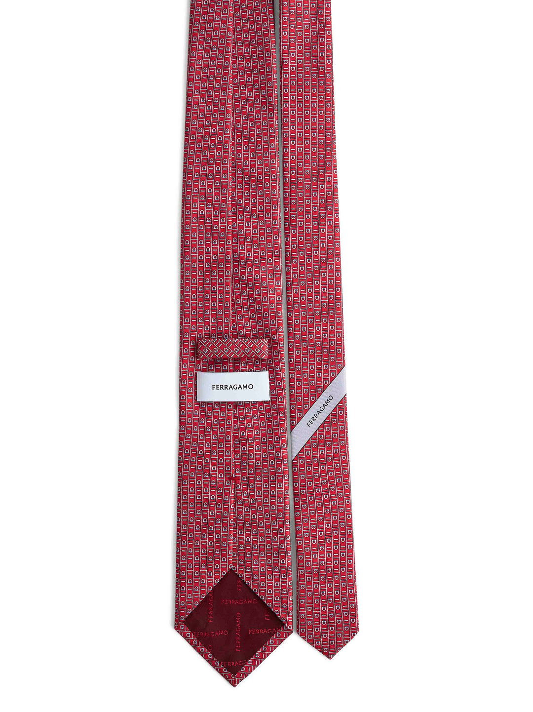 Ferragamo Men Red Ferragamo Monogram Print Silk Tie