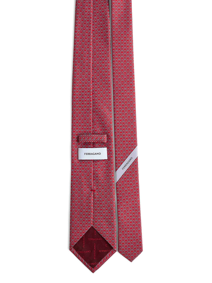 Ferragamo Men Red Ferragamo Monogram Print Silk Tie