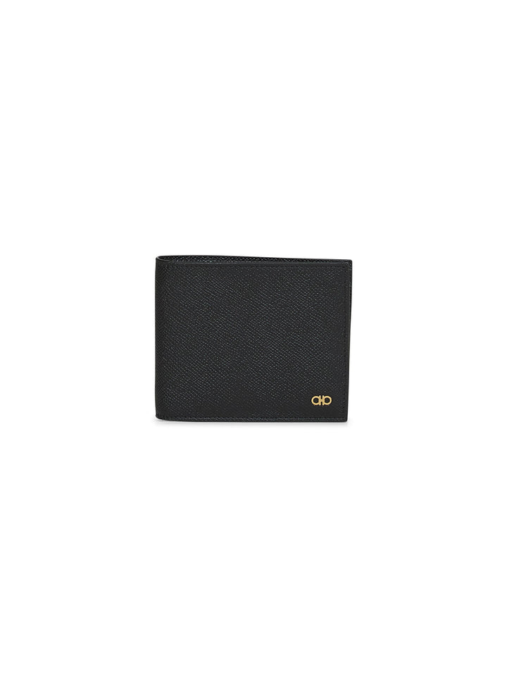 Ferragamo Men Black Hammered Calfskin Gancini Wallet