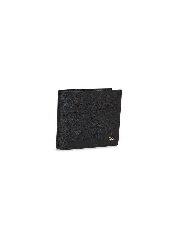 Ferragamo Men Black Hammered Calfskin Gancini Wallet