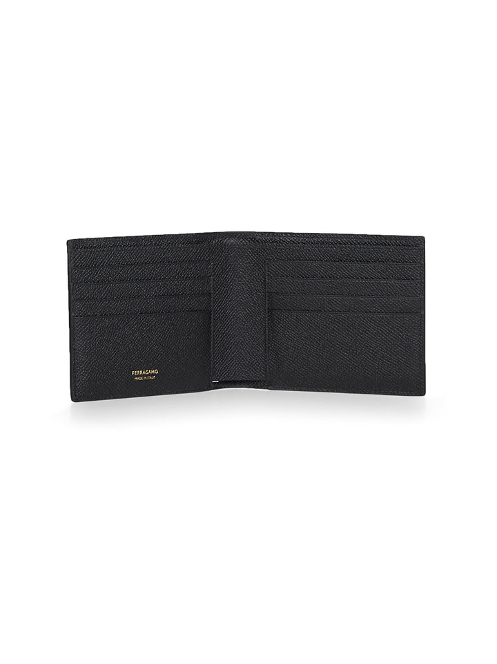 Ferragamo Men Black Hammered Calfskin Gancini Wallet