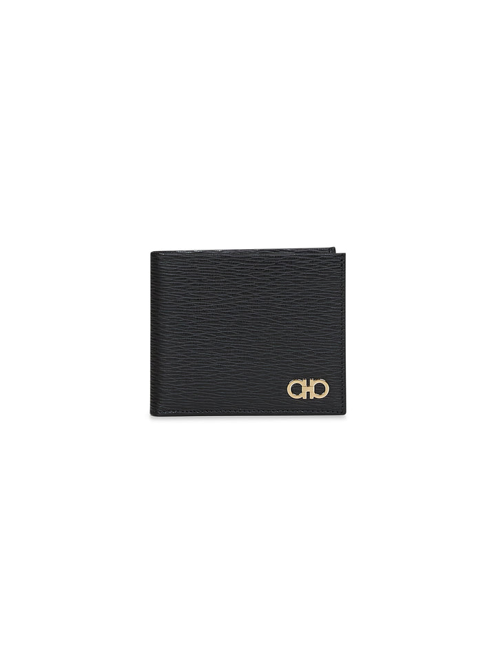 Ferragamo Men Black Hammered Calfskin Gancini Wallet