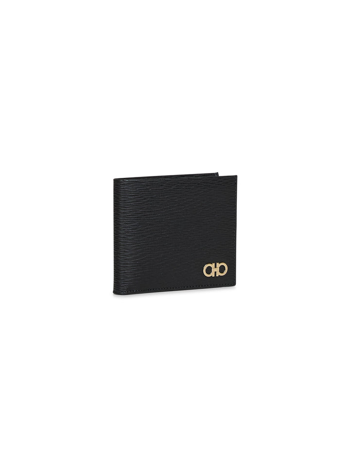 Ferragamo Men Black Hammered Calfskin Gancini Wallet