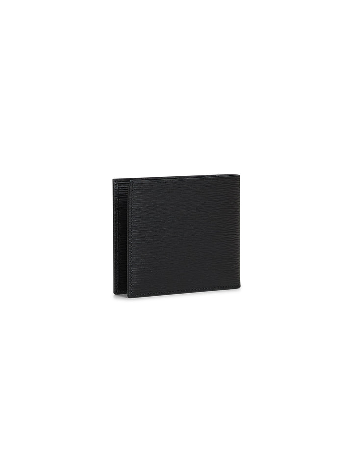 Ferragamo Men Black Hammered Calfskin Gancini Wallet
