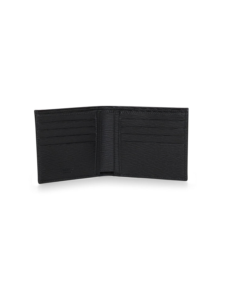 Ferragamo Men Black Hammered Calfskin Gancini Wallet