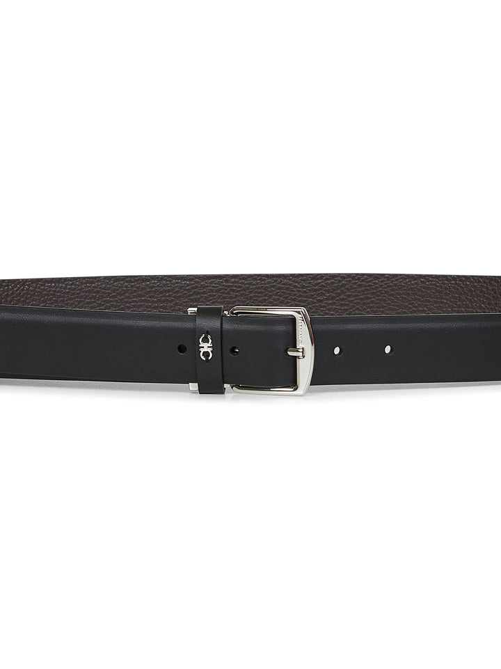 Ferragamo Men Black Leather Reversible Belt