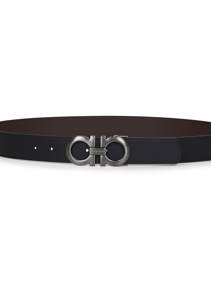 Ferragamo Men Black Leather Gancini Reversible Belt