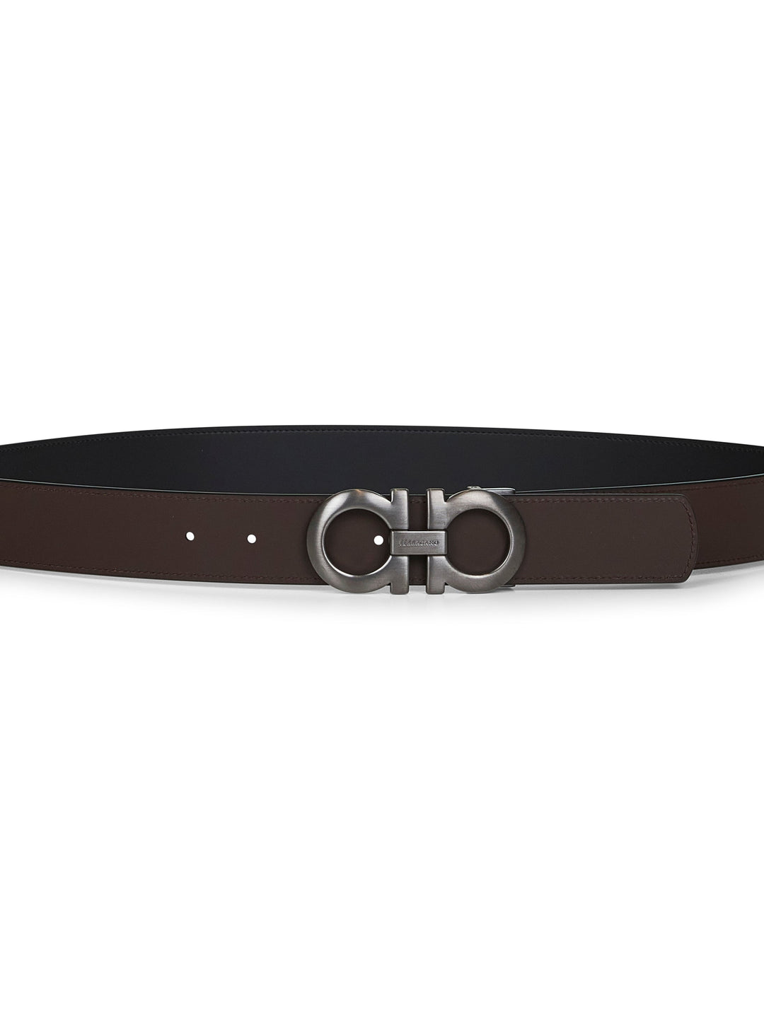 Ferragamo Men Black Leather Gancini Reversible Belt