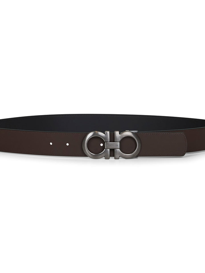 Ferragamo Men Black Leather Gancini Reversible Belt