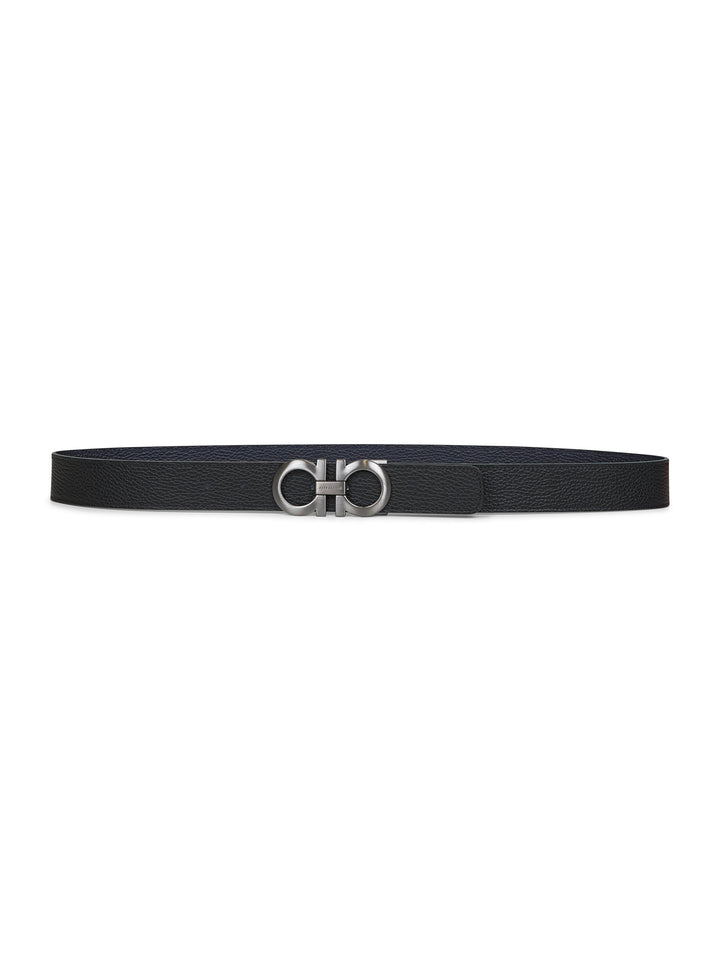Ferragamo Men Black Leather Reversible Gancini Belt