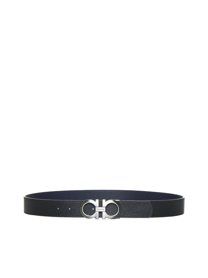 Ferragamo Men Black Leather Reversible Gancini Belt