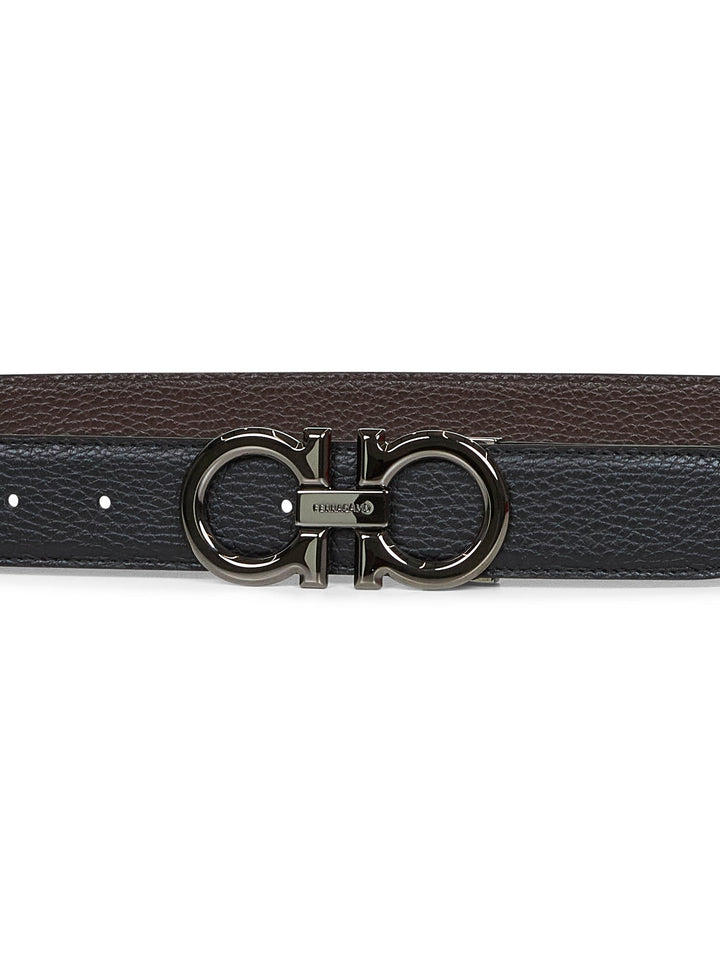 Ferragamo Men Black Leather Reversible Gancini Belt