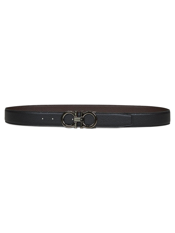 Ferragamo Men Black Leather Reversible Gancini Belt