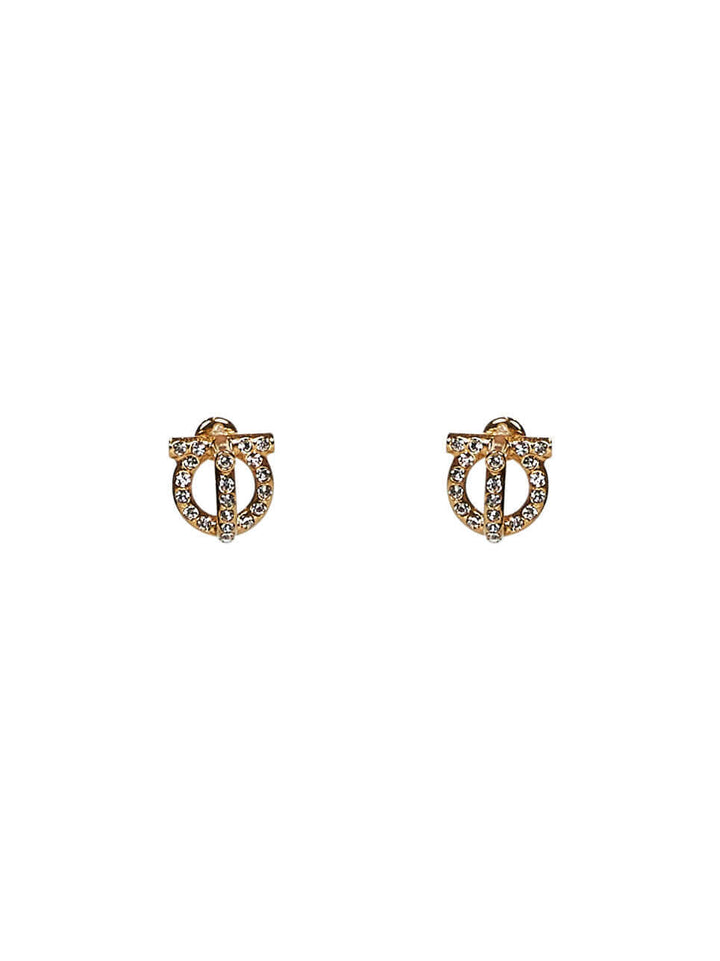 Ferragamo Women Gold Brass 3D Gancini Crystals Earrings