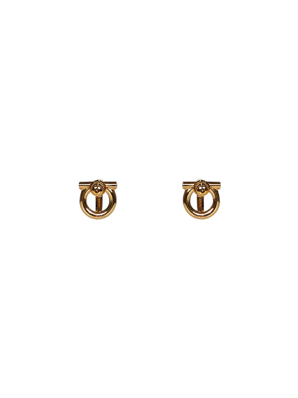 Ferragamo Women Gold Brass 3D Gancini Crystals Earrings