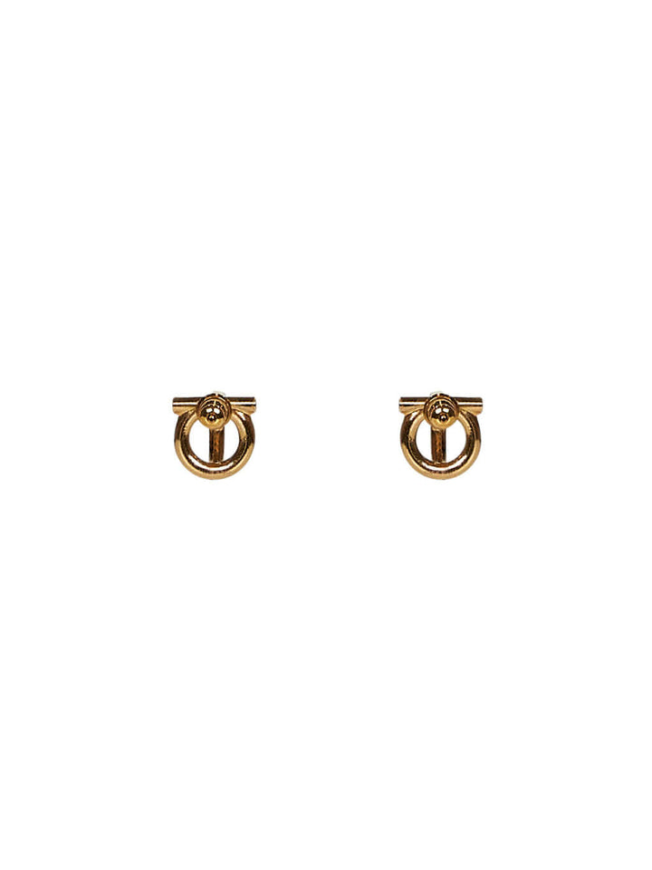 Ferragamo Women Gold Brass 3D Gancini Crystals Earrings