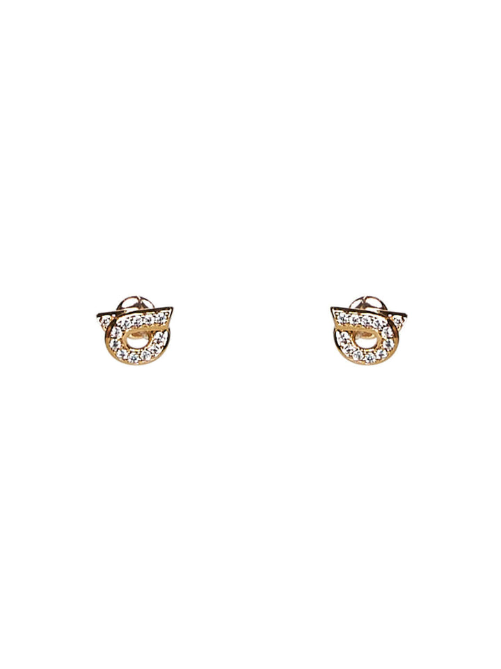 Ferragamo Women Gold Gancini Earrings With Rhinestones - Size 10