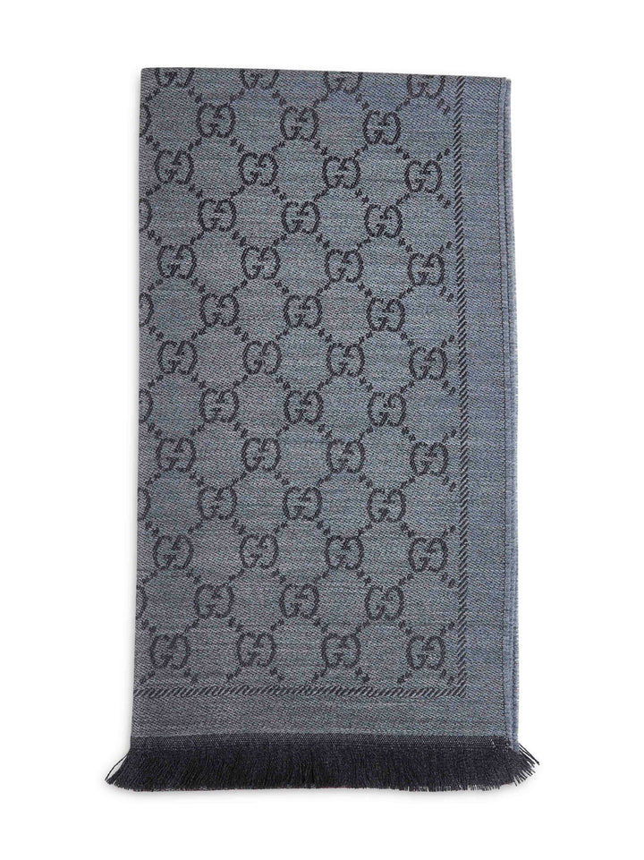 Gucci Women Dark Grey Gg Jacquard Wool Scarf
