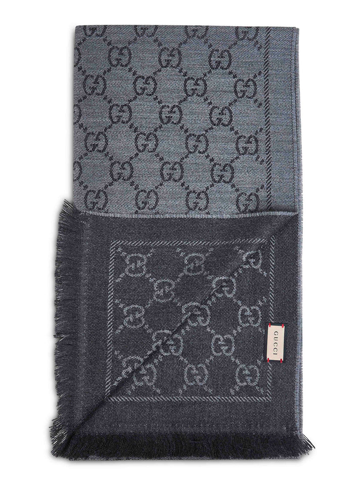 Gucci Women Dark Grey Gg Jacquard Wool Scarf