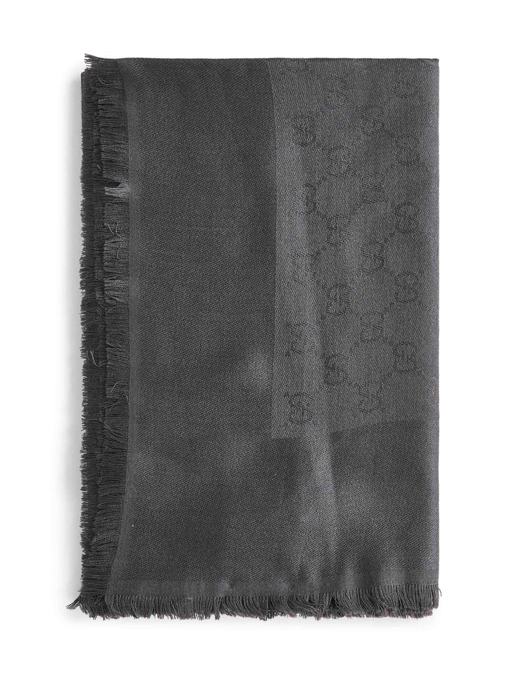 Gucci Men Grey Gg Wool And Silk Jacquard Shawl
