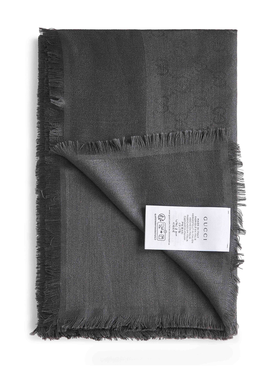 Gucci Men Grey Gg Wool And Silk Jacquard Shawl