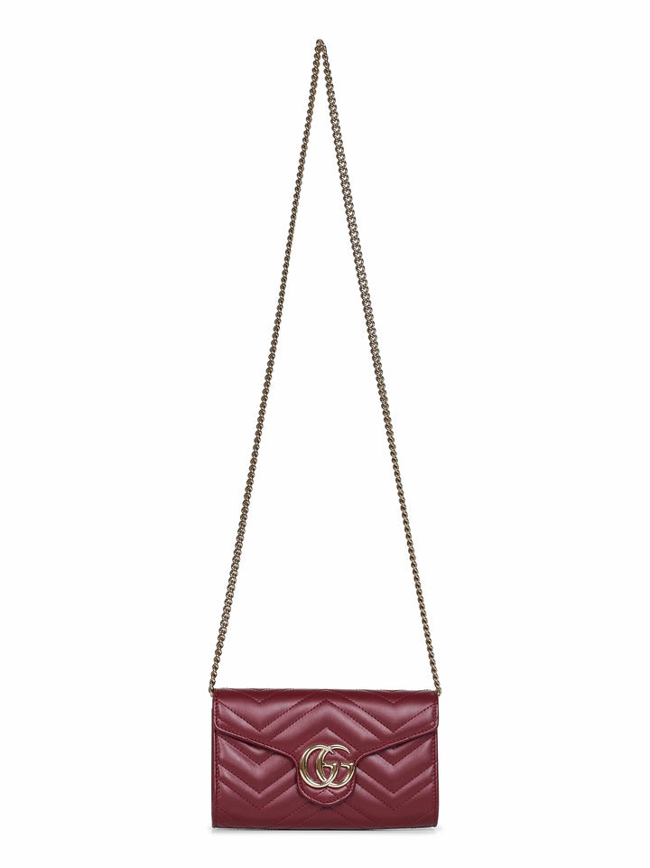 Gucci Women Burgundy Gg Marmont Wallet On Chain
