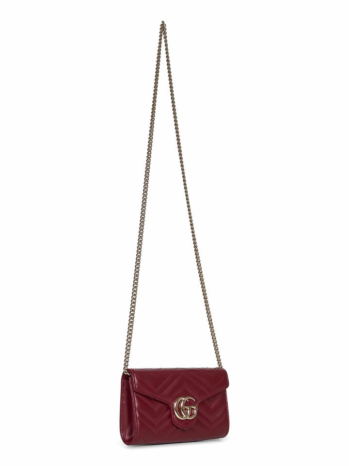 Gucci Women Burgundy Gg Marmont Wallet On Chain